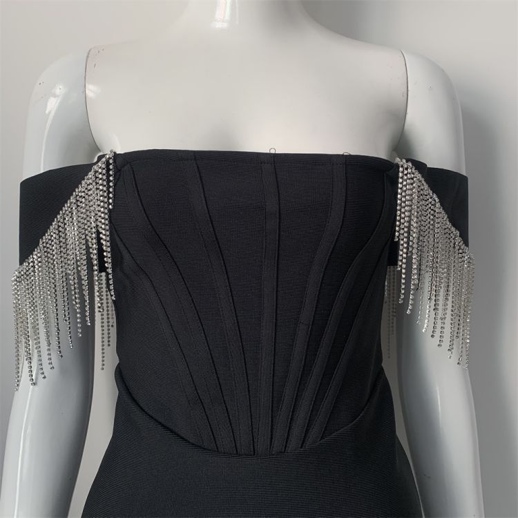 Massjifashion Women Off-the-shoulder bandage dress with tassels
