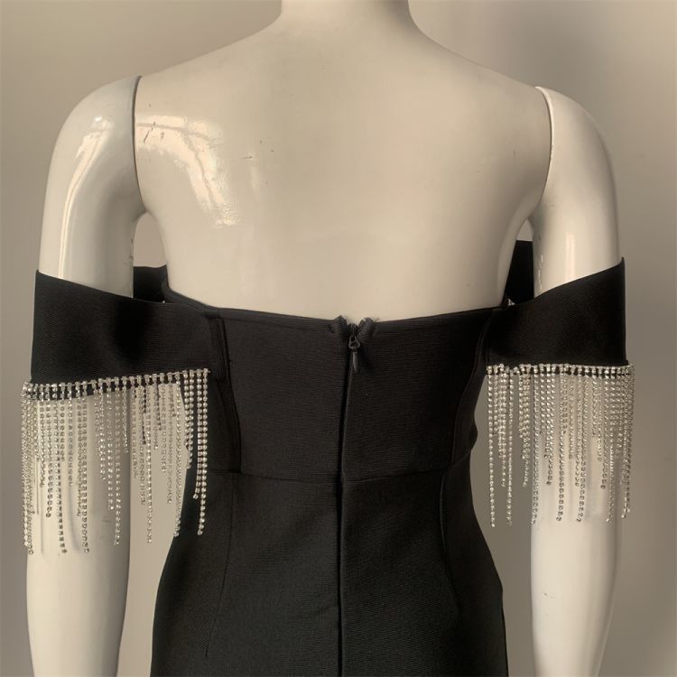 Massjifashion Women Off-the-shoulder bandage dress with tassels