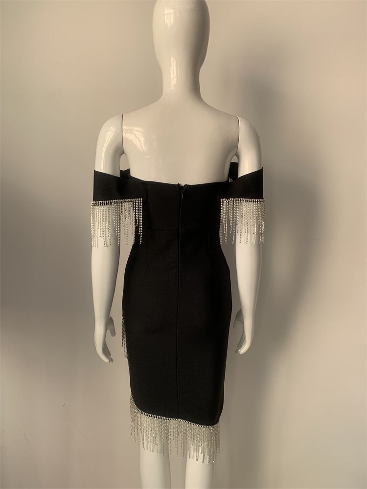 Massjifashion Women Off-the-shoulder bandage dress with tassels