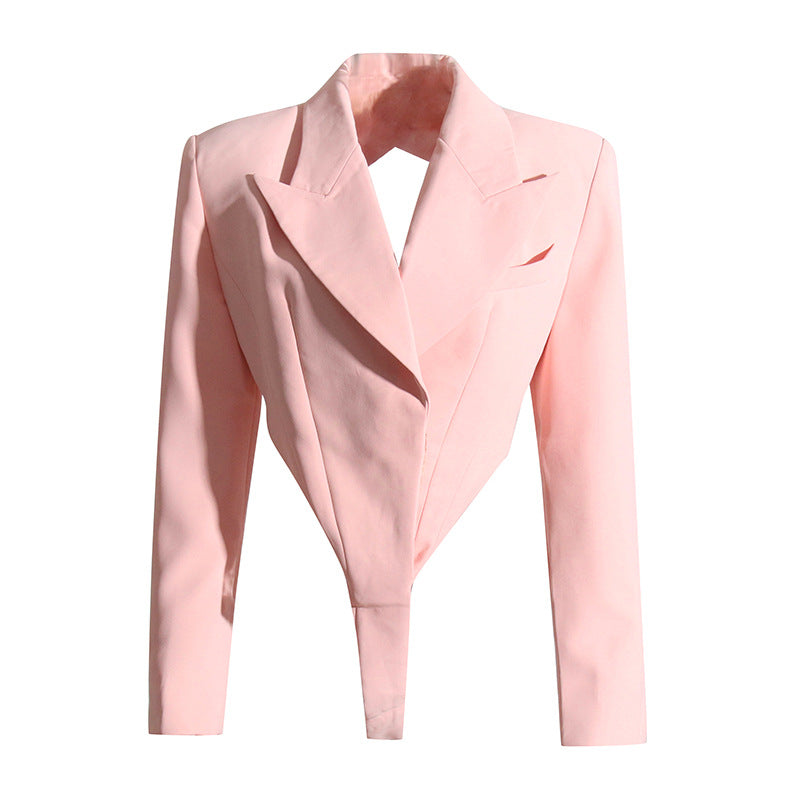 Massjifashion OEM 2023 backless one-piece crop blazer and jacket for women